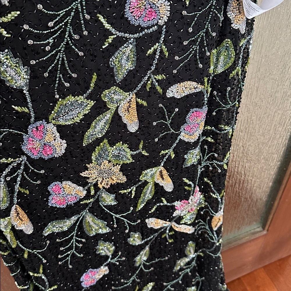 Mac Duggal Floral Beaded Cap Sleeve Evening Gown 5229 Black Multi Size 10 NWT - Picture 9 of 15